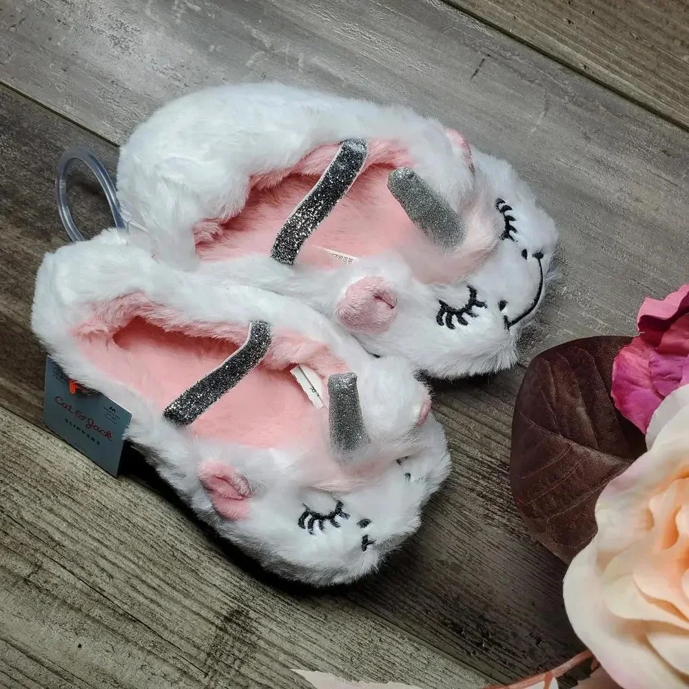 NWT Cat & Jack Toddler Girls White Glittery Unicorn Ballet Slippers 2T-3T